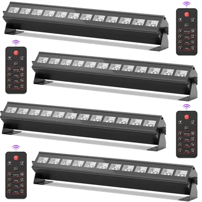 Produktbild von UV-Lichtleiste - DMX-Bühnenlicht - 12 UV-LEDs - 4er-Set - Fernbedienung - Schwarzlicht - Wandfluter