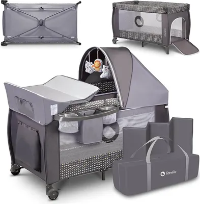 Produktbild von Lionelo Sven Plus 2in1 Baby Bett Laufstall Baby bis 15 kg Wickelauflage luftige Seitenwände mit Seiteneingang - Grau