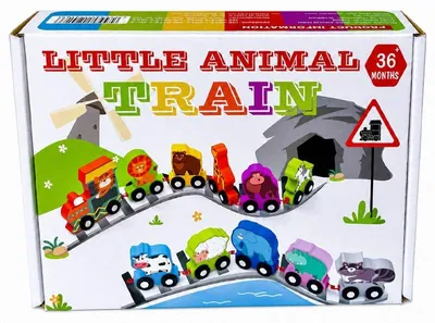 Produktbild von Holzeisenbahn Zug Zootiere - 11 Teile - Holz Zug Spielzeug mit Puzzle ab 3 Jahren