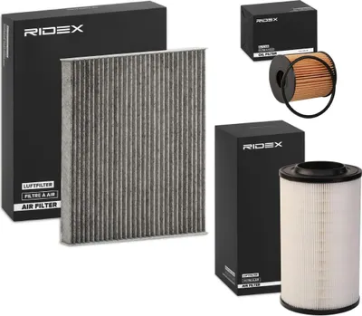 Produktbild von RIDEX Filterset Inspektionspaket Filtersatz für FIAT Ducato Kastenwagen (250, 290) Ducato Pritsche / Fahrgestell (250, 290) Ducato Bus (250, 290)