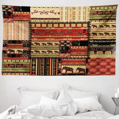 Produktbild von ABAKUHAUS afrikanisch Wandteppich, Patchwork Stil Asiatische aus Weiches Mikrofaser Stoff Waschbar ohne Verblassen Digitaldruck, 230 x 140 cm, Rot Grün Schwarz