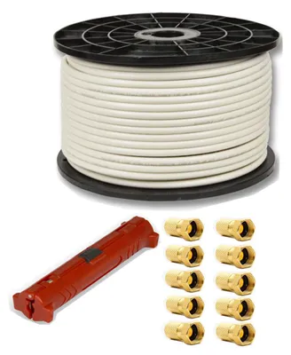 Produktbild von PremiumX DELUXE PRO 100m SAT Koaxialkabel Antennenkabel Koaxkabel Koax Kabel + Universal Abisolierer + 10x F-Stecker 8mm mit Dichtring