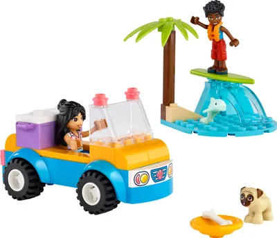 Produktbild von LEGO 41725 Friends Strandbuggy-Spaß Set mit Spielzeug-Auto, Surfbrett, Mini-Puppen sowie Delfin- und Hunde-Tierfiguren, Sommer-Spielset für Kinder, Mädchen und Jungen ab 4 Jahren