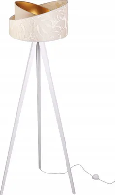 Image de Lampadaire Sur Pied Avec Trépied En Bois Et Abat-Jour À Motifs