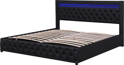 Produktbild von Flieks Polsterbett mit Stauraum und Lattenrost, Boxspringbett 180x200cm Doppelbett mit Led, Stauraumbett Funktionsbett,schwarz