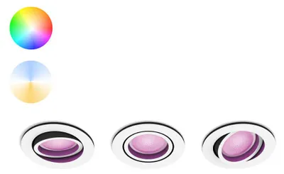 Produktbild von Philips Hue White and Color ambiance 3er-Pack Centura Einbauspot, Intelligenter Einbaustrahler, Bluetooth/Zigbee, Weiß, LED, Synthetik, GU10