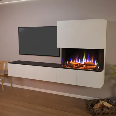 Produktbild von Glow Fire Elektrokamin 'PR6' | LED Standkamin in Schwarz (Beton) mit Heizung (1500 W) | HxBxT: 130x102x33 cm