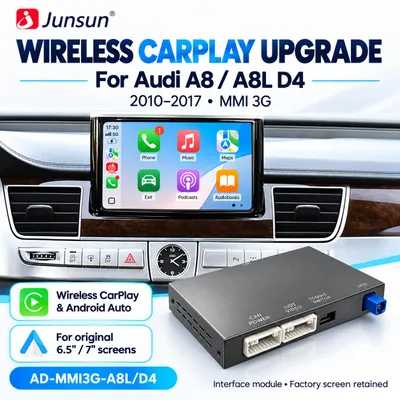 Immagine prodotto di Modulo di retrofit wireless CarPlay e Android Auto per Audi A8 A8L D4 dal 2010 al 2017, compatibile con display MMI 3G da 6,5"/7", con supporto per AirPlay e telecamera