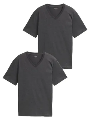 Produktbild von Tom Tailor Herren T-Shirt V-Ausschnitt Kurzarm aus Baumwolle, Doppelpack, Rückenlänge 72 cm (Größe M)