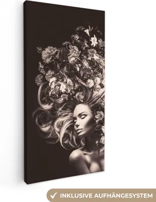 Zdjęcie produktu dla MuchoWow® - Obraz na płótnie - Kwiaty - Kobieta - Natura, fototapeta, dekoracja ścienna, obrazy do salonu, 20x40cm