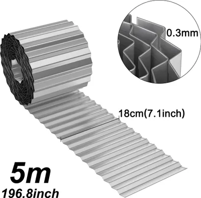 Produktbild von QEENTOE 5m Rasenkante Flexible Beeteinfassung Beetumrandung Beetabgrenzung Gartendekorativ 18cm Höhe Palisade Mähkante, Silber, 1 Stücke