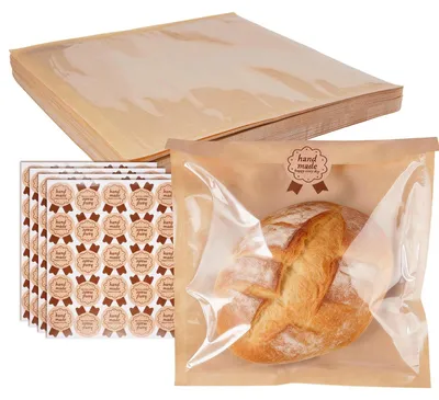 Image de 100 sacs en papier kraft pour boulangerie avec fenêtre, dimensions 20 x 18,5 cm