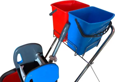 Produktbild von CleanSV Reinigungswagen chrom 2 x 18 Liter Eimer, Presse, Deichsel, Ablage + 2 x  5 L- Eimer