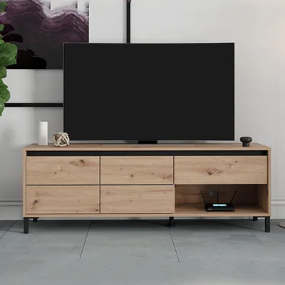 Image de Corciano - Meuble TV, 151x40x52h cm Marron Chêne Nœuds, un Tiroir