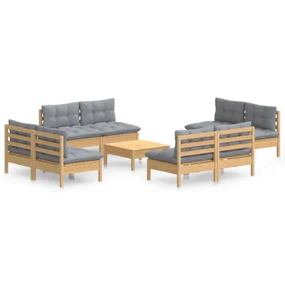 Produktbild von vidaXL 9-tlg. Garten-Lounge-Set mit Grauen Kissen Kiefernholz