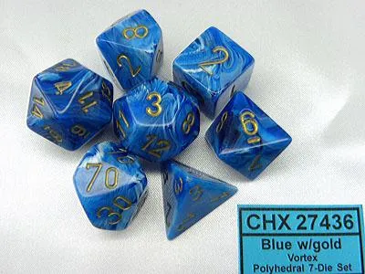 Produktbild von Chessex Vortex blau gold Polydice Würfel Set 7 Stück