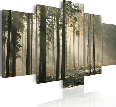 Produktbild von Leinwandbilder Wald 200x100 cm Vlies Leinwandbild 5 tlg Kunstdruck modern Wandbilder XXL Wanddekoration Design Wand Bild - Nebel Bäume Waldlandschaft Panorama 030212-42