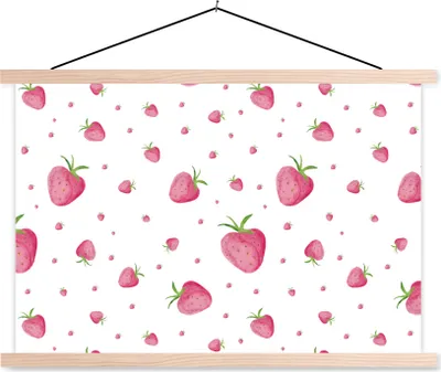Produktbild von MuchoWow® Textilposter Erdbeere - Obst - Weiß 60x40 cm mit holzfarbenen Rahmen - Bilder