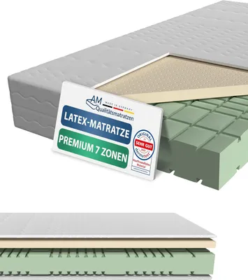 Produktbild von AM Qualitätsmatratzen | Premium Latex-Matratze 200x200 cm | H3 | Kaltschaummatratze mit 4 cm Latex-Auflage | 23 cm Höhe | Germany | 200 x 200 cm