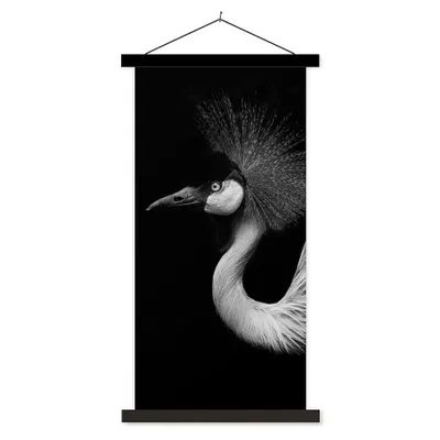 Produktbild von MuchoWow® Textilposter Kranich - Schwarz - Weiß - Vogel - Tiere 60x120 cm mit schwarzem Rahmen - Magnete