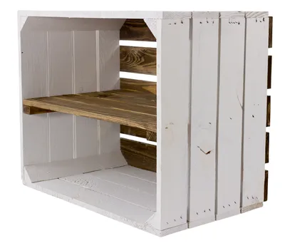 Produktbild von 2er Set weißes Regal Apfelkiste Weißer Boden braunes Mittelbrett 50cm x 40cm x 30cm Standardgröße Bücherregalkiste Weinkiste Gartenmöbel Zwischenbrett Einlage Obstkiste