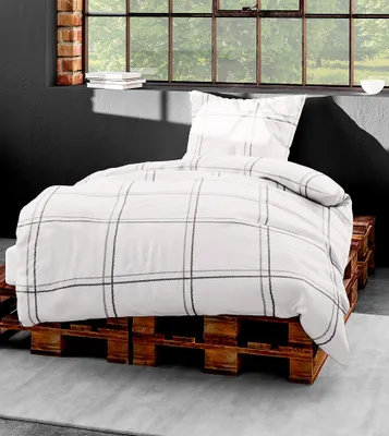 Produktbild von Bierbaum Biber Kuschel Bettwäsche 2 tlg. 135x200cm Karos Modern Offwhite Grau