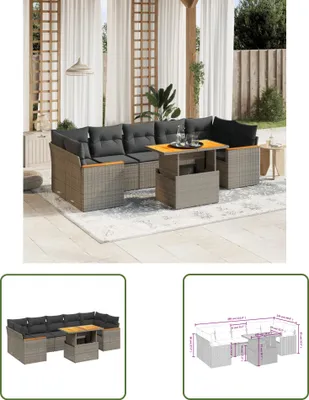 Produktbild von The Living Store 8-tlg. Garten-Sofagarnitur mit Kissen Grau Poly Rattan