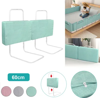 Image de YARDIN Barrière de sécurité pour lit d'enfant Barrière de sécurité 2X60cm 5 trous réglable en hauteur, Protection antichute pour lit de bébé Barrière de sécurité pour lit familial et lit d'enfant,Vert