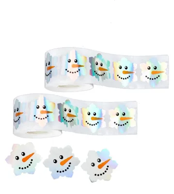 Schneemann-Gesicht Aufkleber, 2 Rollen, 2,5 cm, 1000 Stück, holografisch