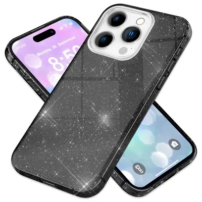 Immagine prodotto di Custodia glitterata NALIA per iPhone 16 Pro – Look scintillante e presa sicura – SHINEPOP (custodia in silicone) – Marchio di Berlino – Nero