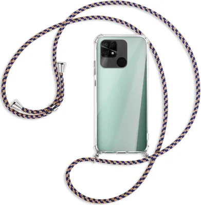 Produktbild von Handykette Backcover-Schutzhülle mit Band (Metall silberfarben) für Xiaomi Redmi 10C - blau+beige