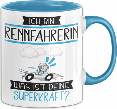 Produktbild von Rennfahrerin Geschenk Tasse Ich Bin Rennfahrerin Was Ist Deine Superkraft Geschenkidee Lustig Geburtstag Weihnachten (Blau)