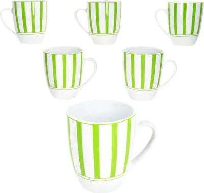 Zdjęcie produktu dla Split zielone paski zestaw 6 kubków do kawy 300ml kubek porcelanowy 6 osób herbata kakao paski