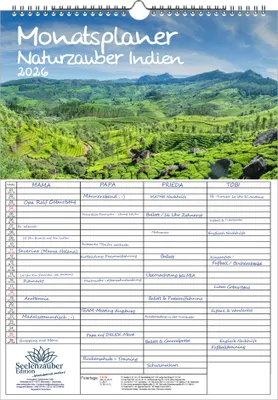 Produktbild von Naturzauber Indien Planer Familienplaner 4 Spaltenplaner DIN A3 Kalender für 2026 Reise Landschaft Natur Land Urlaub Strand - Seelenzauber