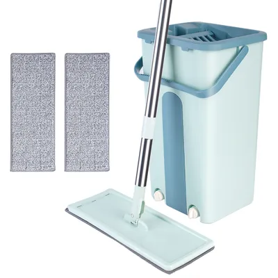 Produktbild von Mikrofasermopp mit Eimer Flach Mopp mit 2 Wiederverwendbare Tuch Bodenreinigung Grün