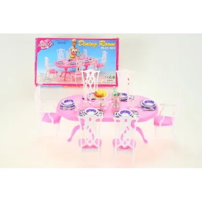 Produktbild von Glorie Miniatur Esstischset Kunststoff mit Tisch 28x10x15,5cm und Stühlen 14,5x8x6cm