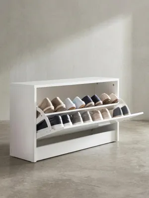 Produktbild von Holz-Schuhkipper mit Ablage und 1 Fach. Weiß, 80x24x47 cm | KADIMA DESIGN