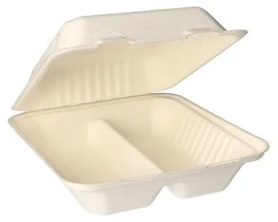 Produktbild von PAPSTAR Menüboxen Zuckerrohr "pure" 2-geteilt, weiß, 7,7x20x22 cm | Schrumpffolie (25 Stück)