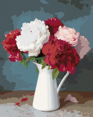 Produktbild von Zuty - Malen nach Zahlen - ROTE UND WEISSE PFINGSTROSEN IN EINER VASE II, 40x50 cm, mit Keilrahmen (bereits gespannt)