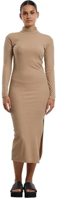 Obrázok produktu pre Dámske šaty Urban Classics Ladies Rib Longlseeve Mockneck Dress beigemelange - XL