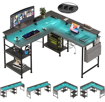 Produktbild von Schreibtisch in L-Form – Gaming-Schreibtisch – Eckschreibtisch – Computertisch – Arbeitsplatzschreibtisch – RGB-LED-Beleuchtung