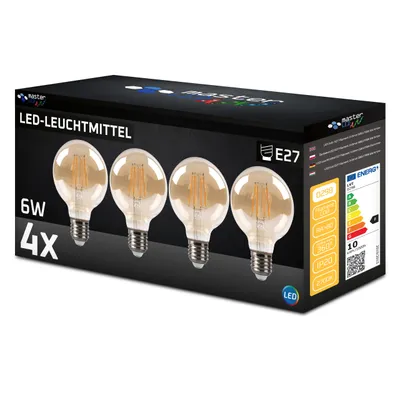 Obrázok produktu pre MasterLED E27 G80 Filament LED 3-Dimm - 6W 650lm - žiarovka - 2700K Warm White Amber - sada 4 žiaroviek
