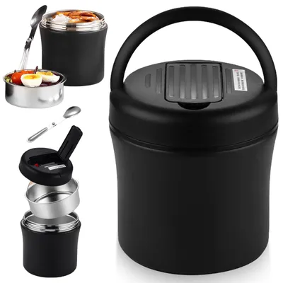 Thermocontainer 1,2 l, Edelstahl, doppelt, mit Löffel, Isolierbox