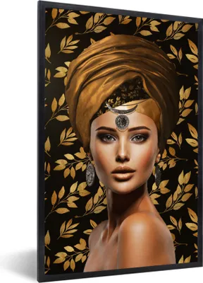 Produktbild von MuchoWow® MuchoWow® Gerahmtes Poster Frau - Laub - Braun 20x30 cm - Poster mit zchwarzem Bilderrahmen - Drucken - Bilder Poster im Rahmen