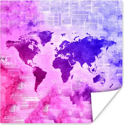 Produktbild von MuchoWow® Poster Weltkarte - Zeitungen - Farben 75x75 cm - Wand Dekoration