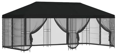 Produktbild von vidaXL Pavillon mit Seitenwänden 6 x 3 m Schwarz Polyester und Stahl