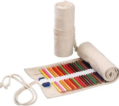 Immagine prodotto di Astuccio a matita beige con 12 scomparti per l'arte e la scuola