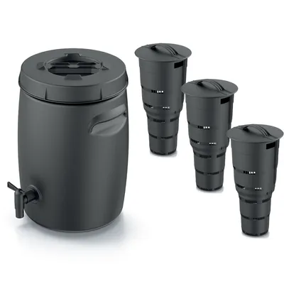 Produktbild von Set Komposteimer Düngertank Behälter zur Herstellung von Dünger mit Hahn 25 L Schwarz Anthrazit und 3x Komposter Unterirdischer Garten 11 L Kunststoff H 53 cm modularer Komposteimer  Mülleimer