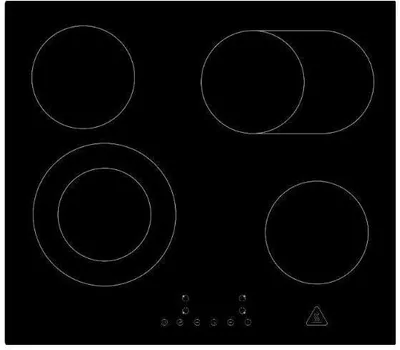 A black induction cooktop with four cooking zones and control buttons at the bottom.