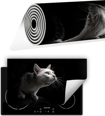 Produktbild von Herdabdeckplatte abdeckung Glaskeramikkochfeld abdeckplatte 90x52 cm Anti Rutsch Matte Aufrollbar, Schwarz Katze